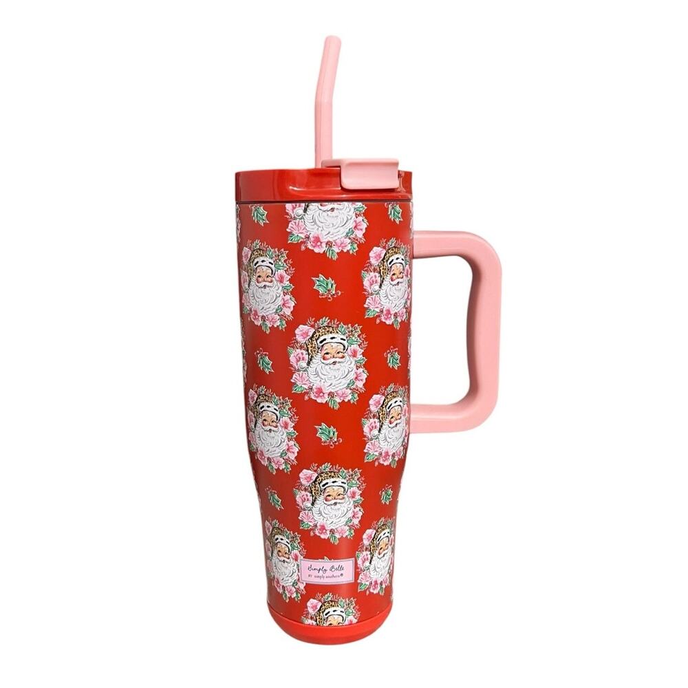 NEW Simply Belle Simply Southern Floral Santa Claus 40oz Tumbler Travel Mug Cup